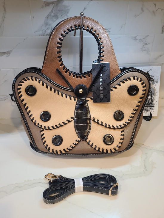 Handbags - NWT Beige & Brown Butterfly Tote Bag